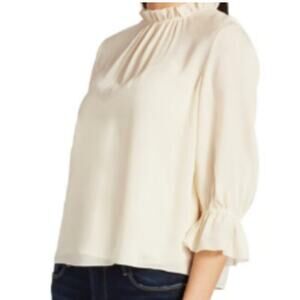 FRAME BROOKE RUFFLE TRIM 100% SILK CREAM BELL SLEEVE  TOP SIZE‎ S/P